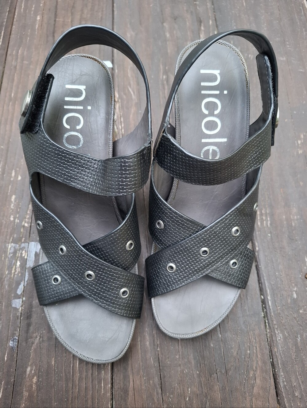Nicole Noemi OTBT Adjustable Slingback Leather sandals Size 10 Black